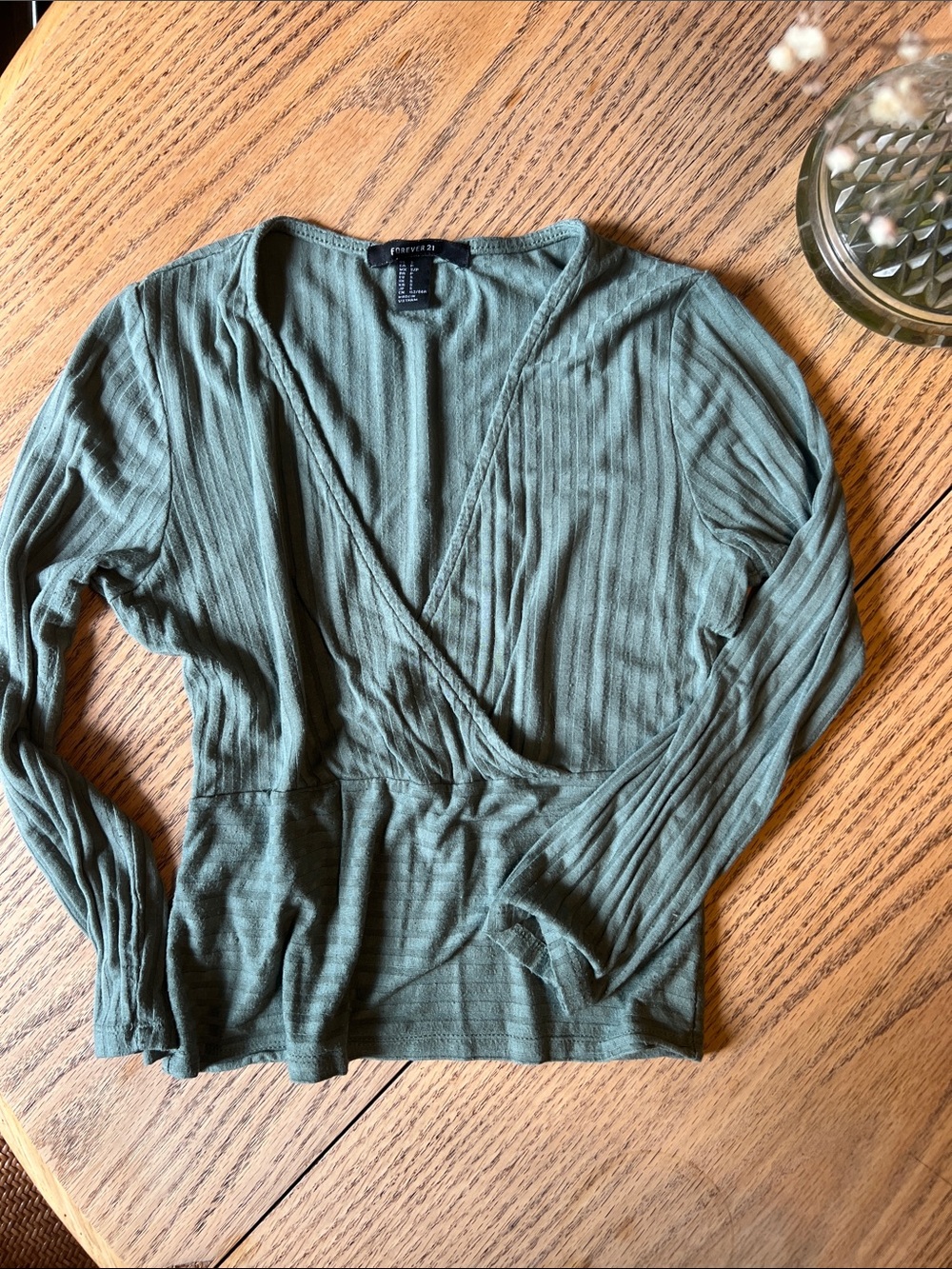 Forever 21 Olive Green Ribbed Wrap Crop Top